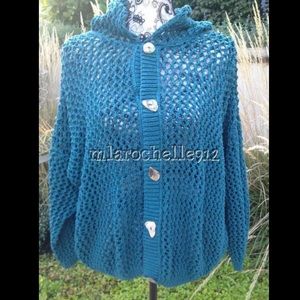 MIKKA crochet knit sweater mother of pearl buttons